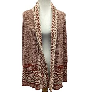 Lucky Brand Red Aztec Open Front Cardigan Misses size S